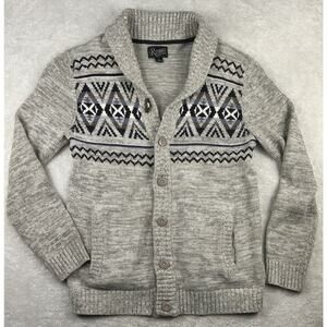 Retrofit Brand MFG Men's Cardigan Sweater Large Gray Brown Design Long Sleeve